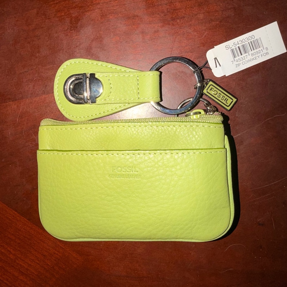 Fossil Bright Green Leather Key & Card Holder